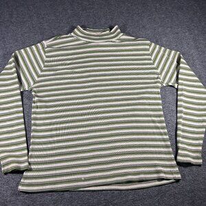 Vintage 90s Crossroads Ribbed Mock neck Shirt Women Size L Striped Fitted‎